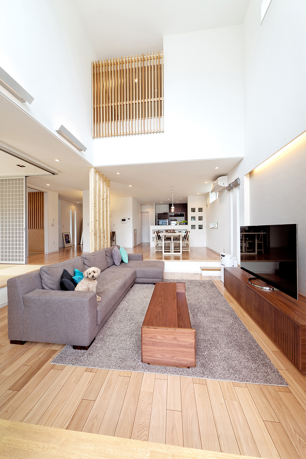 リビング・ダイニング・キッチン・ダウンフロア・吹抜け